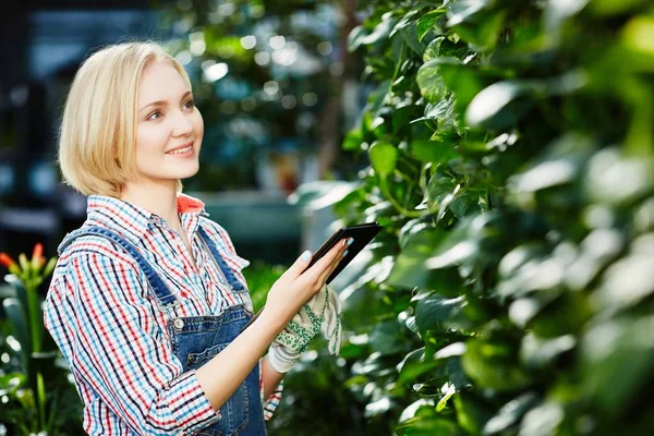 Jolie fille avec des plantes — Photo