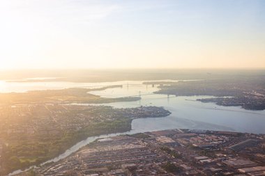 New York Şehri Bronx gündoğumu Hunts Point üretim pazarı üzerinde hava manzarası