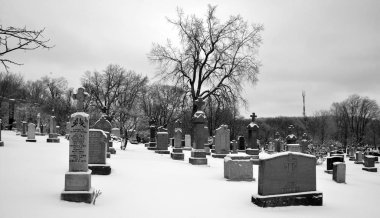 Kış vakti karlı eski bir mezarlık