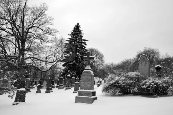 Old Cemetery Snow Winter Time — Stock Photo, Image