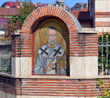 BATUMI GEORGIA 09 19 2019: St. Nicholas Kilisesi Batumi 'nin tam merkezinde yer almaktadır. Bu kilise 150 yıldan daha eski ve şehirdeki en eski kiliselerden biridir..