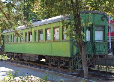 GORI, GEORGIA, 09 12 2019: Kişisel zırhlı Stalin 'in tren vagonu Joseph Stalin' in doğduğu yer olan Gori, Georgia 'daki müzesinde.