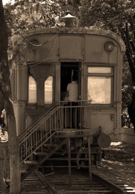 GORI, GEORGIA, 09 12 2019: Kişisel zırhlı Stalin 'in tren vagonu Joseph Stalin' in doğduğu yer olan Gori, Georgia 'daki müzesinde.