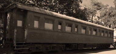 GORI, GEORGIA, 09 12 2019: Kişisel zırhlı Stalin 'in tren vagonu Joseph Stalin' in doğduğu yer olan Gori, Georgia 'daki müzesinde.