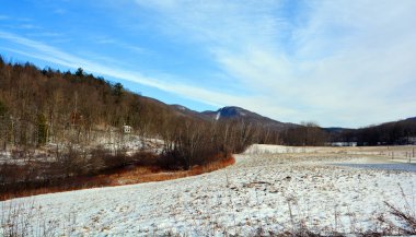Kar ve ağaçlarla kaplı kış manzarası
