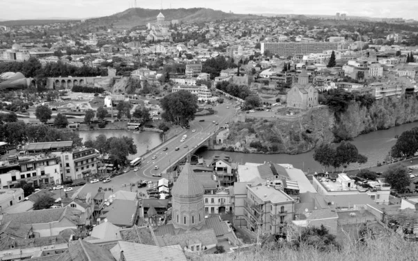 Gözlem Güvertesinden Şehir Manzarası Gürcistan Başkenti Tiflis Eski Şehir Kura — Stok fotoğraf