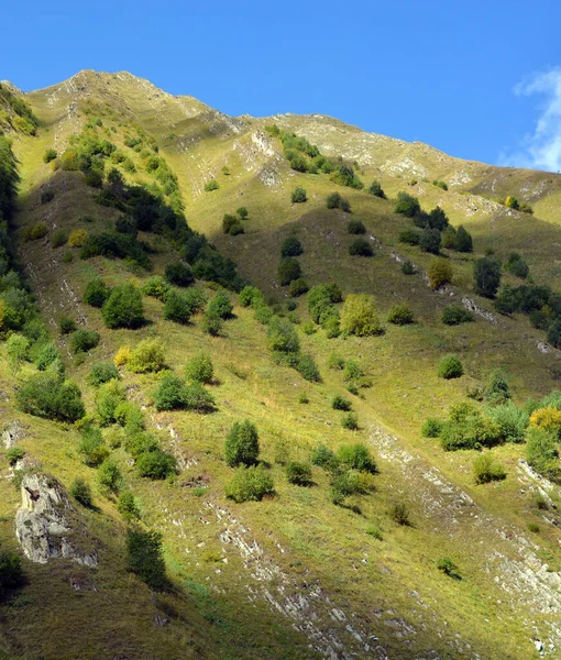 格鲁吉亚大高加索山脉的古道里景观 位于Stepantsminda区 在Jvari山口附近的格鲁吉亚军事高速公路上 — 图库照片