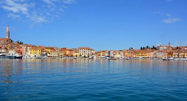 Color Painting Beautiful Scenery Yacht Harbor Colorful Buildings Sea Piran — Stock Photo, Image