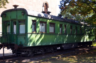 GORI, GEORGIA, 09 12 2019: Kişisel zırhlı Stalin 'in tren vagonu Joseph Stalin' in doğduğu yer olan Gori, Georgia 'daki müzesinde.