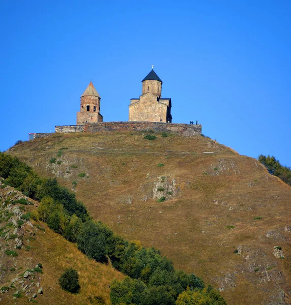 Gergeti Georgia Église Trinité Gergeti Été Construite Xive Siècle Est — Photo