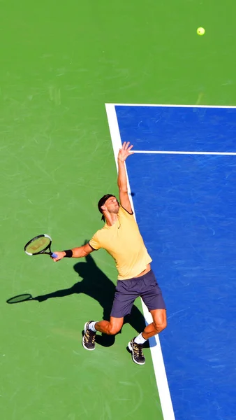 蒙特利尔 2011年8月7日 费德勒在加拿大蒙特利尔的罗杰斯杯球场 费德勒是一名瑞士职业网球选手 他以创纪录的237周的成绩占据了一个位置 — 图库照片