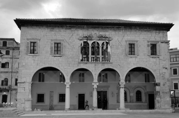 Perugia Italia Enero Vista Panorámica Con Fachada Biblioteca Del Tribunal — Foto de Stock