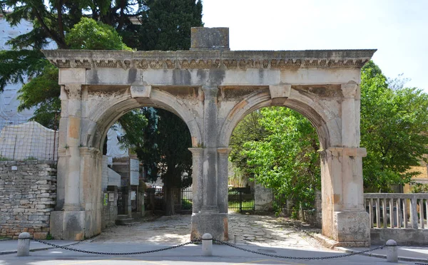 Dubbele Boog Ingang Dubbele Poort Stad Pula — Stockfoto