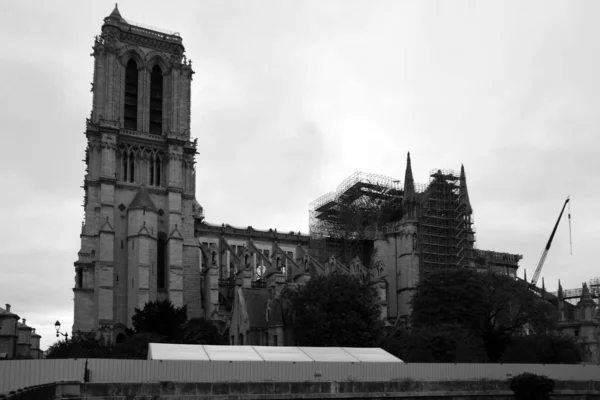 Pohled Katedrálu Notre Dame Paris Při Západu Slunce Nejznámější Gotická — Stock fotografie