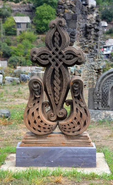 Akhala Armenia 2019 Khachkar Pedra Cruzada Armênia Cemitério Mosteiro Akhtala — Fotografia de Stock