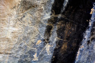 Real petroglyphs in the Gobustan National Park, Azerbaijan  