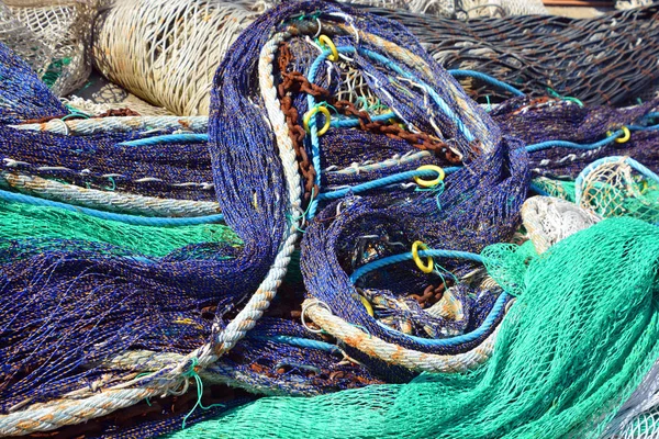 Halászhálók Földközi Tenger Kikötőjében — Stock Fotó