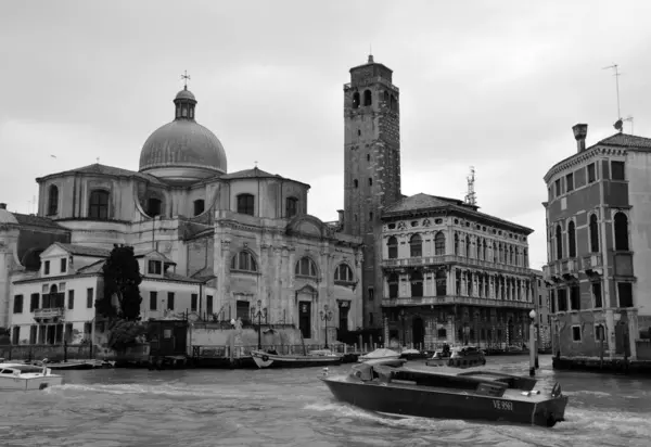 Venice Itália Preto Branco Imagem Grande Canal Basílica Santa Maria — Fotografia de Stock