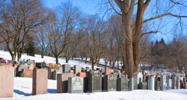 MONTREAL CANADA 02 07: 2019 Notre Dame Des Neiges Mezarlığı diğer inançlara açık bir Katolik mezarlığıdır.. 