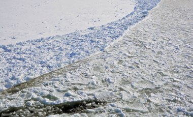 Donmuş nehirde çatlamış buz dokusu. 