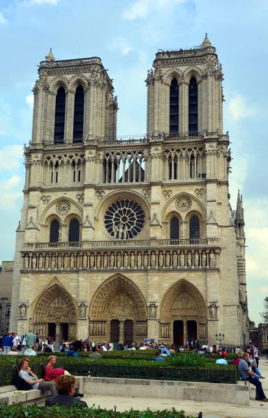 Francja Paryż Wrzesień 2014 Goście Turyści Notre Dame Przed Pożarem — Zdjęcie stockowe