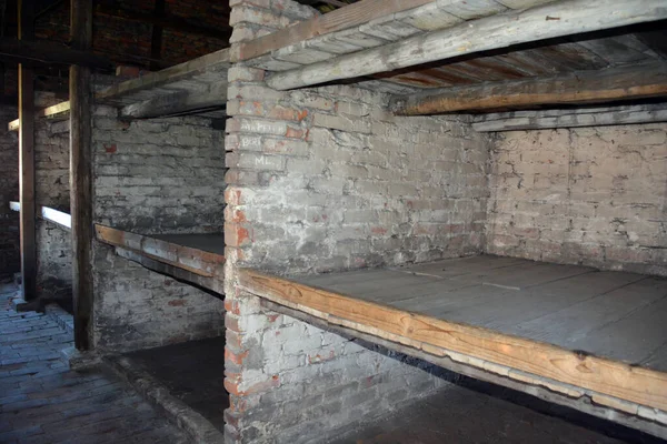 Auschwitz Birkenau Poland Concentration Camp Interior Barrack Bedroom Network German —  Fotos de Stock