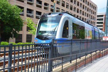 CHARLOTTE NC USA 06 24 2016:  LYNX Blue Line of The Charlotte Area Transit System, commonly referred to as CATS, is the public transit system. It operates bus and rail of Charlotte metropolitan area. 