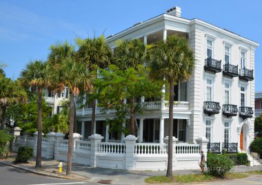 CHARLESTON SOUTH CAROLINA USA JUNE 27 2016: Historic houses along Battery st excellent example of 18th-century Georgian townhouse construction in Charleston, South Carolina