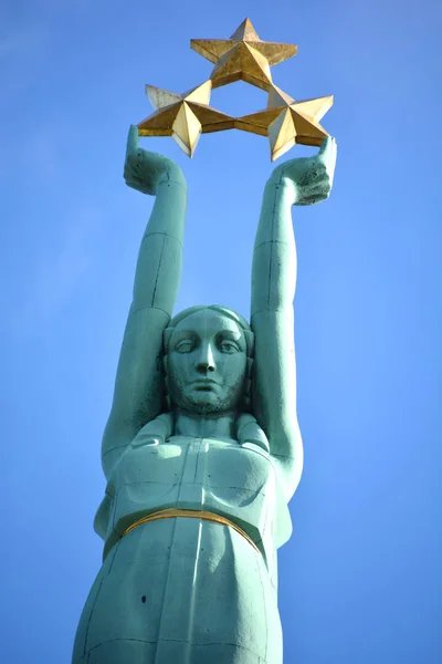 Riga Lavtia Wrzesień 2015 Szczegóły Dotyczące Wysokiego Pomnika Brivibas Piemineklis — Zdjęcie stockowe