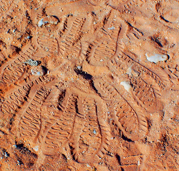 Muestra Huella Los Pies Arena Del Desierto Petra Jordan — Foto de Stock