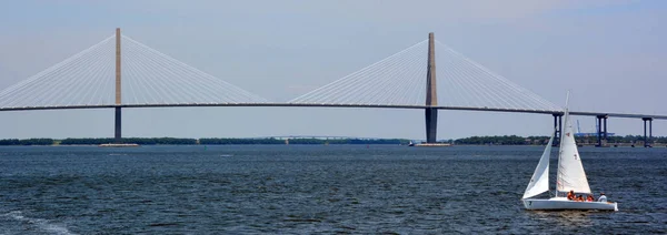 Charleston Usa 2016 Pont Arthur Ravenel Haubans Enjambe Rivière Cooper — Photo