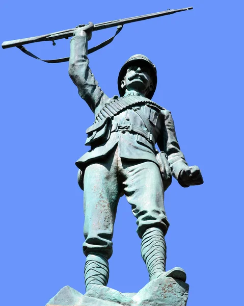 Statue Soldat Sur Fond Céleste Montréal Canada — Photo