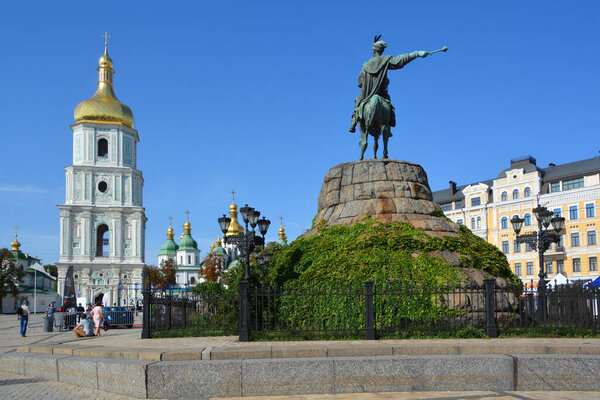 KIEV UKRAINE 09 04 17: Saint Sophia Cathedral in Kiev is an architectural monument of Kievan Rus'. The cathedral is one of the city's best known landmarks and the first heritage site in Ukraine.