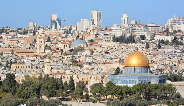 Panoramiczny Widok Jerozolimę Stare Miasto Wzgórze Świątynne Kopułę Skały Meczet — Zdjęcie stockowe