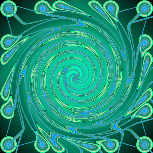 Turquoise Green Psychedelic Spiral Fractal Pattern Background — Stock Photo, Image