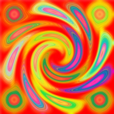 Turuncu sarı ve yeşil Psikedelik spiral fraktal arka plan