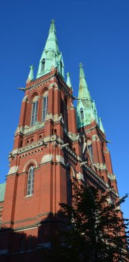 HELSINKI FINLAND 26 SEPTEMBER 2105: St. John 's Church (Johanneksenkirkko) Punavuori' de bulunmaktadır. Neogotik tarzın temsilcisi olarak Finlandiya 'nın en büyük taş kilisesidir..