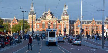 AMSTERDAM NETHERLAND OCTOBER 03 2015 Station Amsterdam Centraal is the largest railway station of Amsterdam, Netherlands, and a major national railway hub. Used by 260,000 passengers a day.