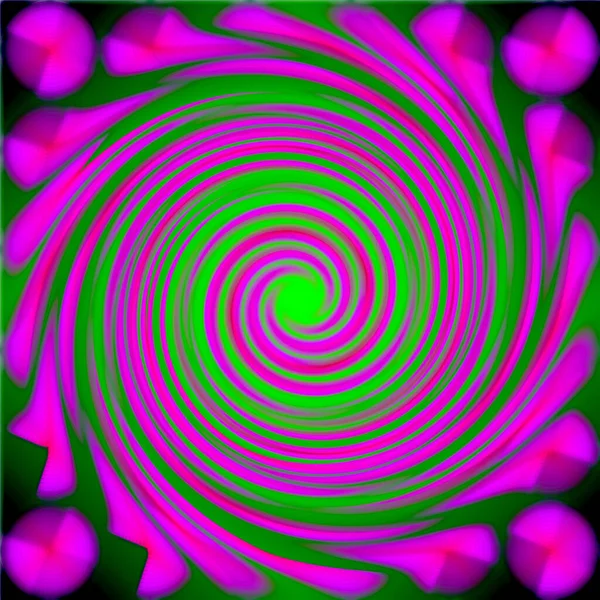 Rosa Verde Psichedelico Spirale Frattale Modello Sfondo — Foto Stock