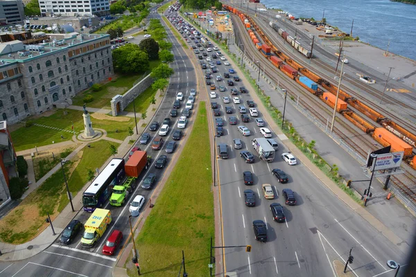 Montreal Quebec Canada Montrealski Korek Ulica Notre Dame Motocykliści Montrealu — Zdjęcie stockowe