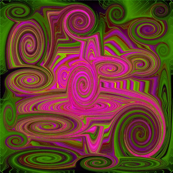 Różowy Zielony Paisley Psychodeliczny Spiralny Wzór Fraktalny Tło — Zdjęcie stockowe