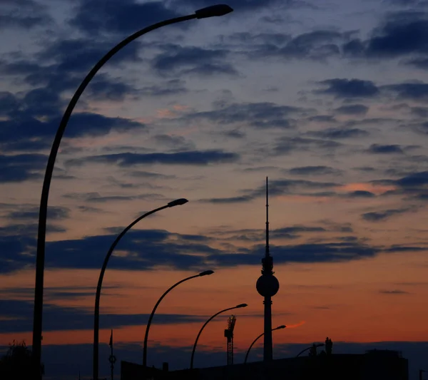 Pôr Sol Sobre Rio Berlim Alemanha — Fotografia de Stock