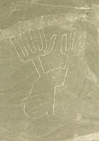 Hands Nazca Lines Series Large Ancient Geoglyphs Nazca Desert Southern — Stock Photo, Image