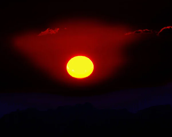 Desierto Puesta Sol Sobre Las Montañas Valle Del Ron Wadi — Foto de Stock