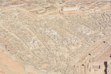 JERUSALEM ISRAEL 25 11 16: The City of David İsrail Müzesi 'nde bir model. Bu 50: 1 ölçekli model, yaklaşık bir dönümü kapsıyor, antik Kudüs 'ün zirvesini anımsatıyor. 