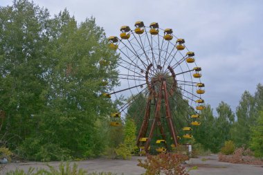 PRIPVAT CHERNOBYL UKRAINE 09 03: 17: Hayalet Şehir Pripyat 'ta dönme dolap Çernobil' in dışlanma bölgesi tarihteki en feci nükleer santral kazasının enerjisine hakim.,
