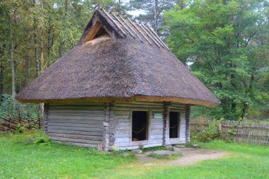 PUHALEPA PARISH HIIUMAA ESTONIA 09 19 2015: Old cottage-cum threshing barnon island of Hiimaa, Estonia.The old medieval village and huts