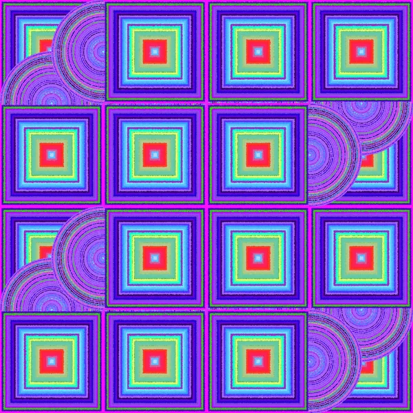 圆形和正方形的模糊像素无缝紫色图案 — 图库照片