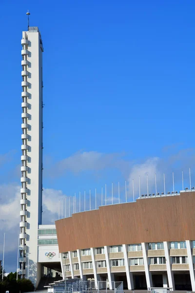 Helsinki Finland Setembro 2015 Torre Olympiastadion Estádio Olímpico Localizado Distrito — Fotografia de Stock