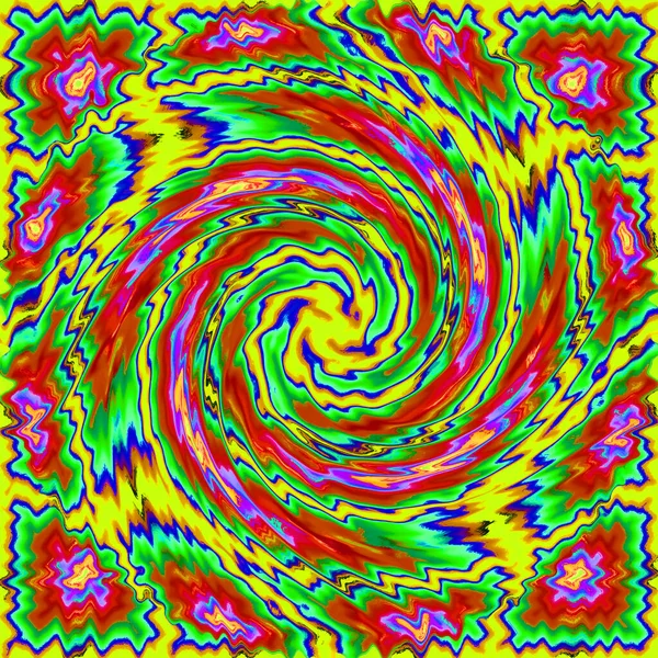 Zielony Czerwony Bezszwowy Kolorowy Psychodeliczny Spiralny Wzór Fraktalny Tło — Zdjęcie stockowe